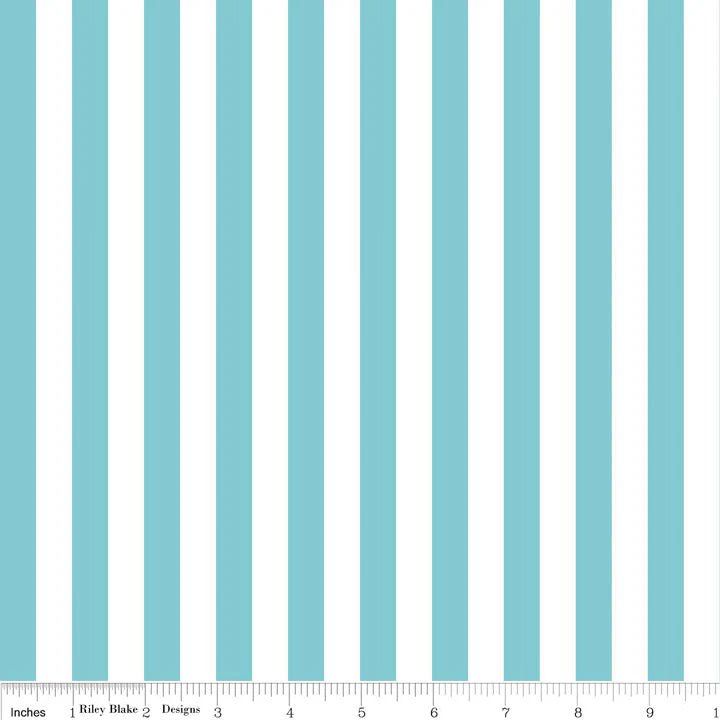 Aqua Blue & White Half Inch Stripe | 1/2 yard - The QuilTea Corner