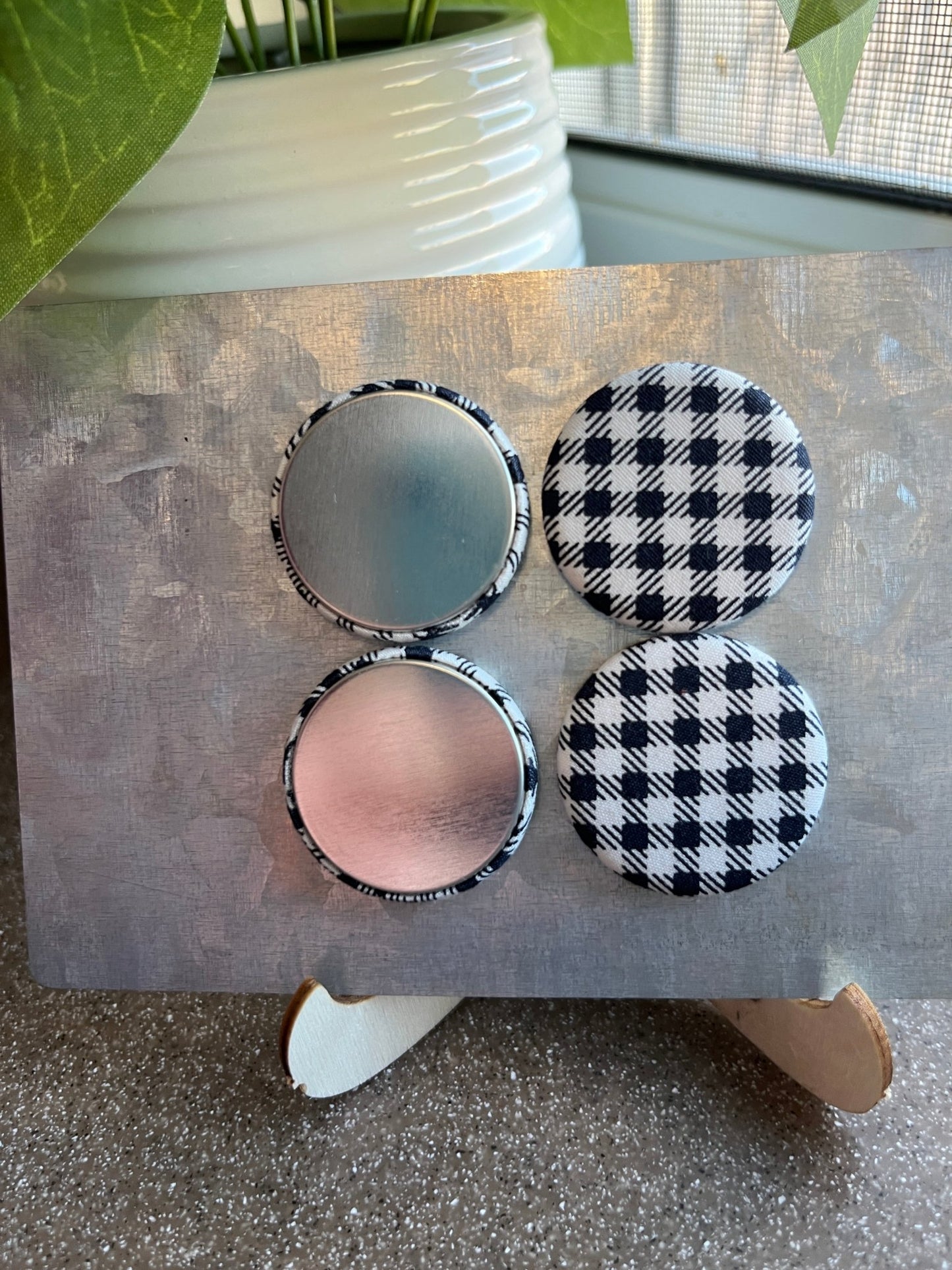 Black and White Buffalo Plaid 1.25” Fabric Magnet Set - The QuilTea Corner