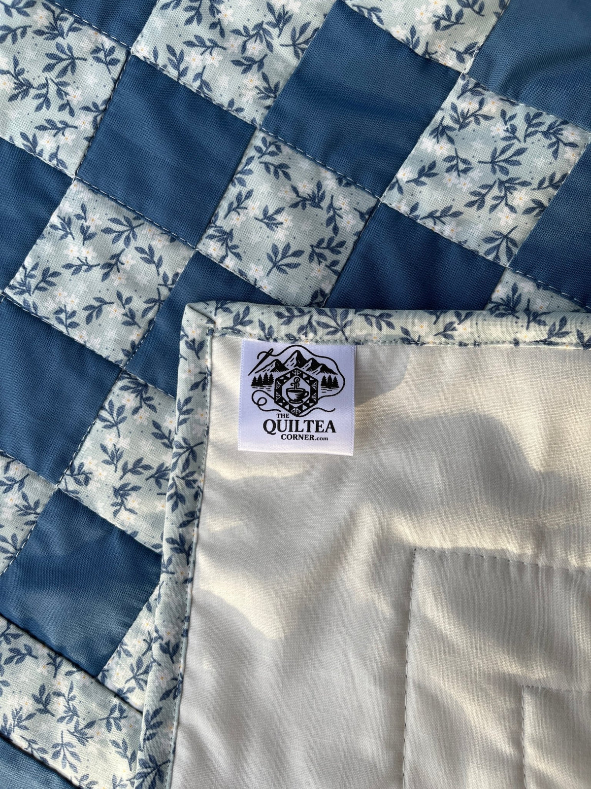 Blue Floral Checkered Baby Quilt - The QuilTea Corner