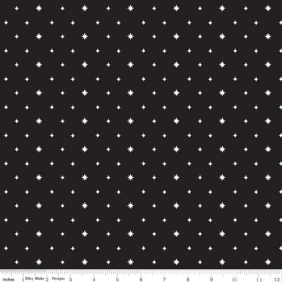 Charming Christmas Stars | Black 1/2 yard - The QuilTea Corner