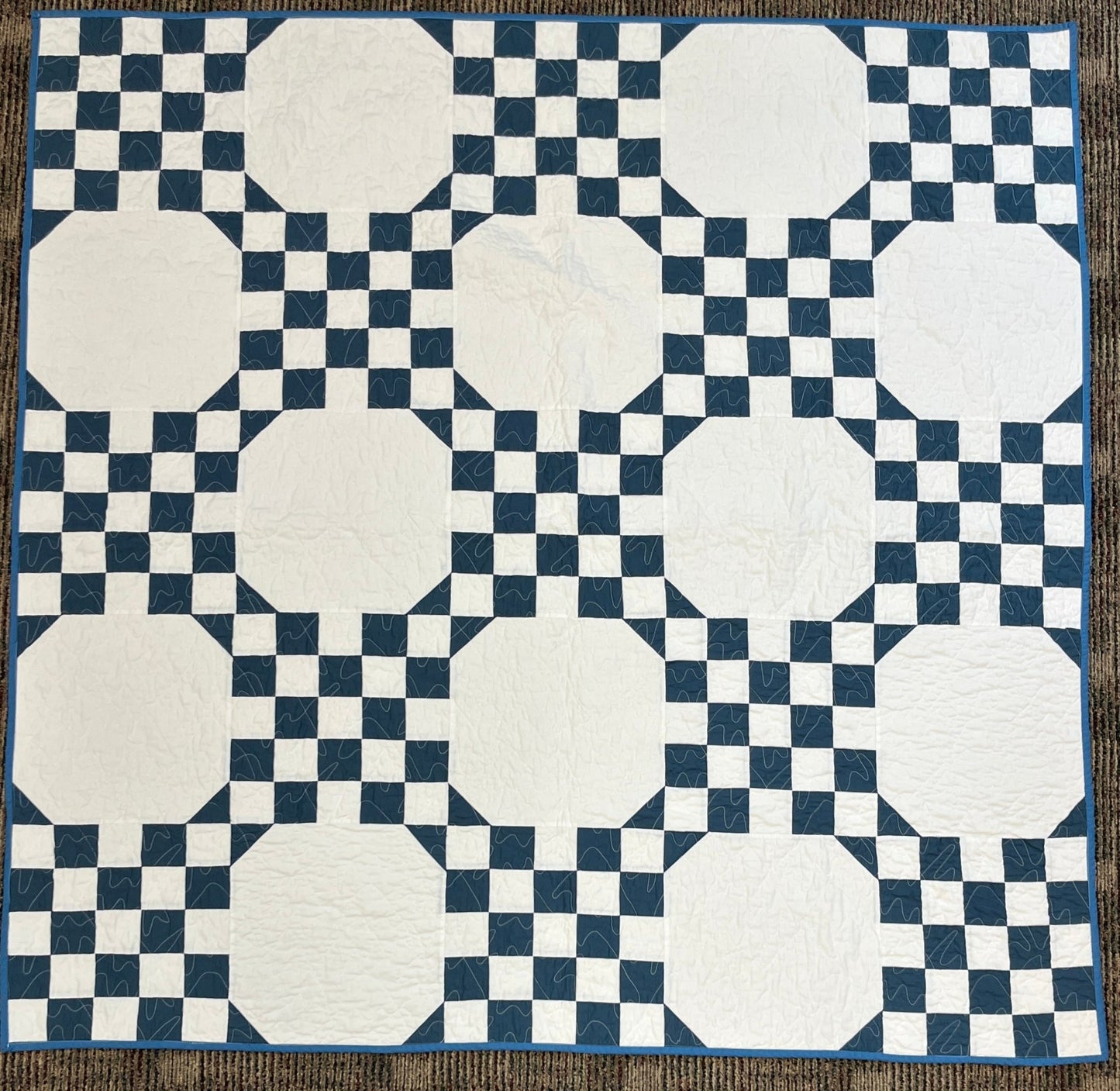 Double Bubble Quilt – Modern Double Irish Chain in Blue and White | Handmade Throw Quilt - The QuilTea Corner