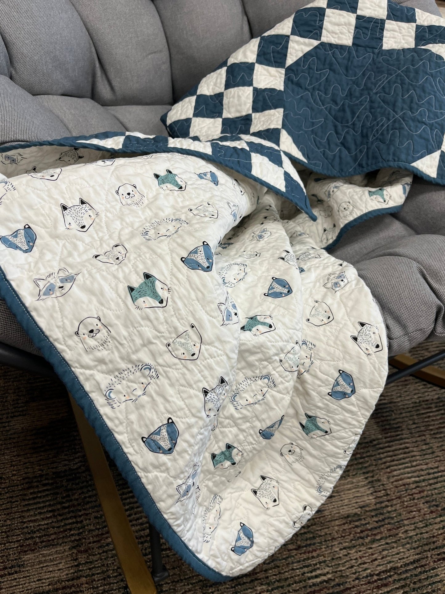 Double Bubble Quilt – Modern Double Irish Chain in Navy and White | Handmade Throw Quilt - The QuilTea Corner