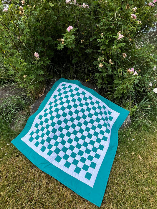 Green Teal Checkered Baby Quilt – Handmade Checkerboard Crib Blanket - The QuilTea Corner