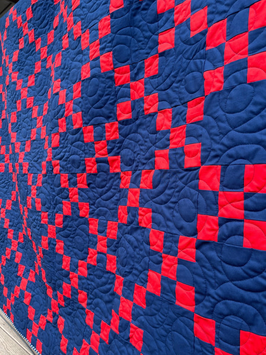 Navy and Red Handmade Irish Chain Quilt - The QuilTea Corner