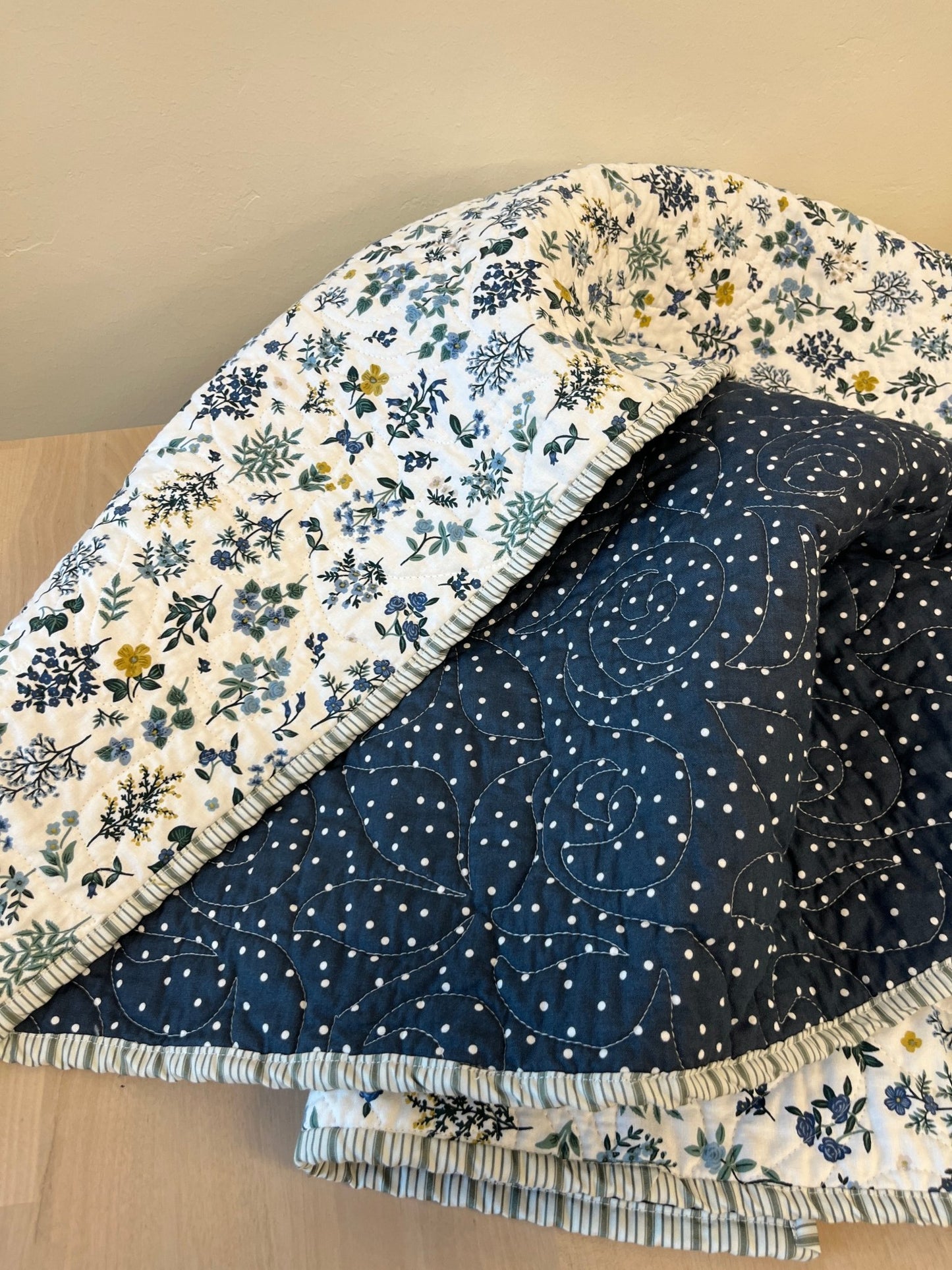 Navy dot & White Floral Wholecloth Quilt & Book Bundle - The QuilTea Corner