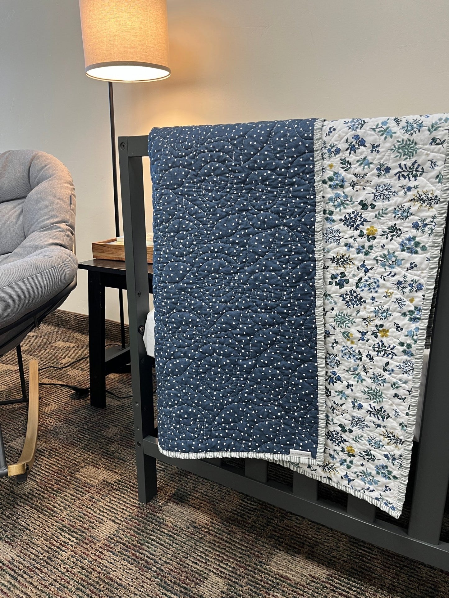Navy dot & White Floral Wholecloth Quilt & Book Bundle - The QuilTea Corner