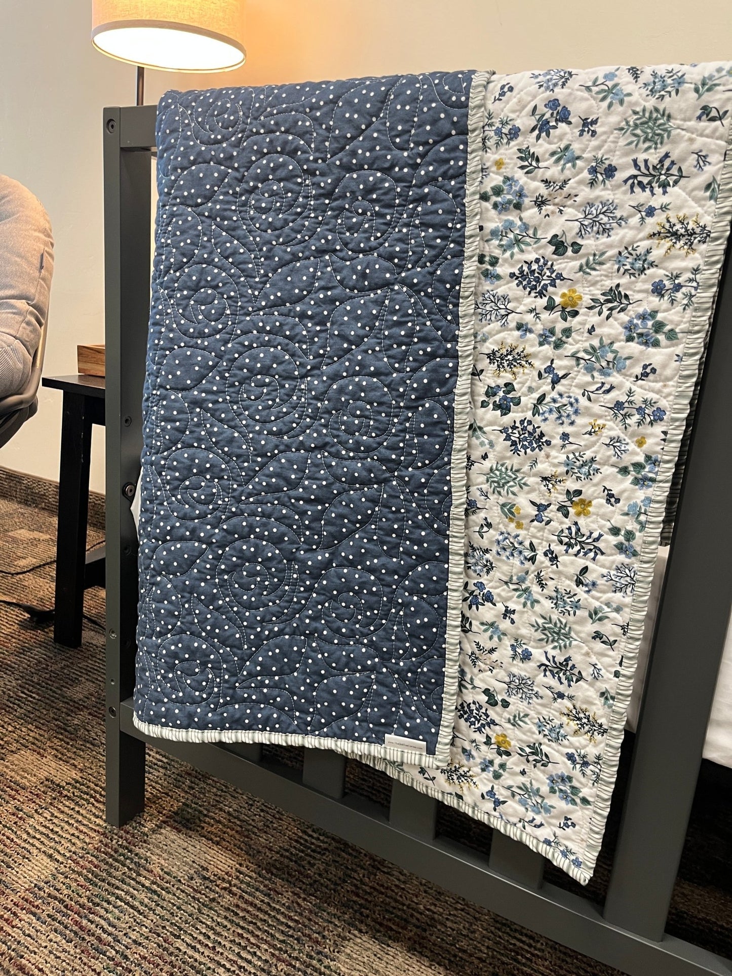 Navy dot & White Floral Wholecloth Quilt & Book Bundle - The QuilTea Corner