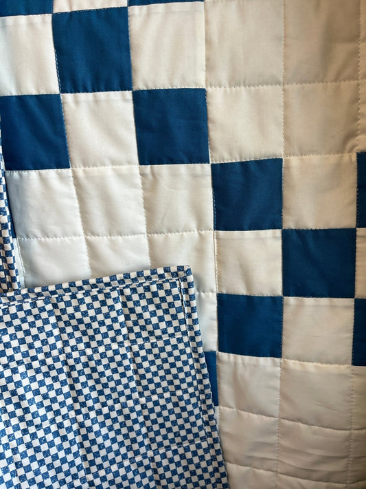 Nine Patch Checkered Irish Chain Blue White Baby Boy Crib Quilt Blanket - The QuilTea Corner