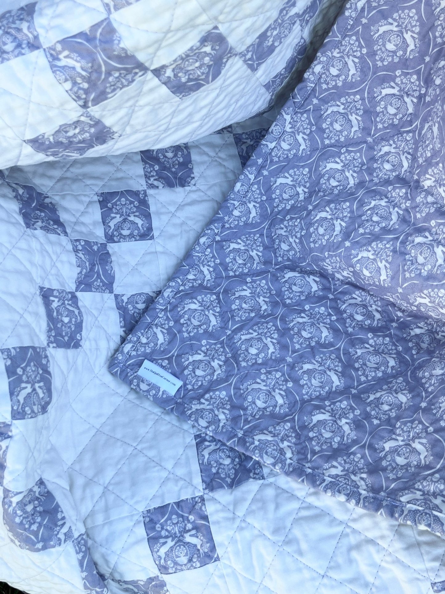 Purple and White Rabbit Irish Chain Baby Quilt - The QuilTea Corner