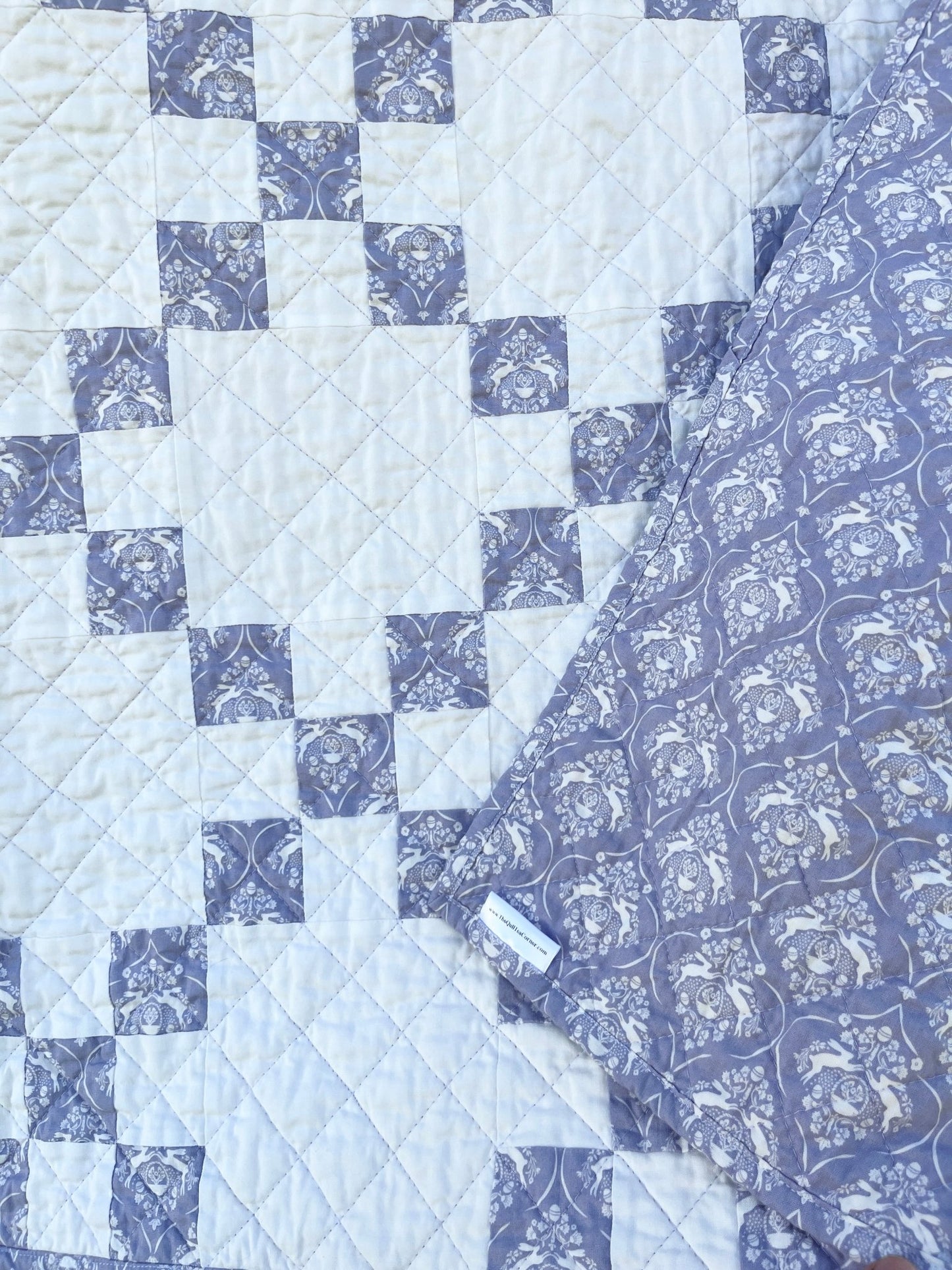 Purple and White Rabbit Irish Chain Baby Quilt - The QuilTea Corner