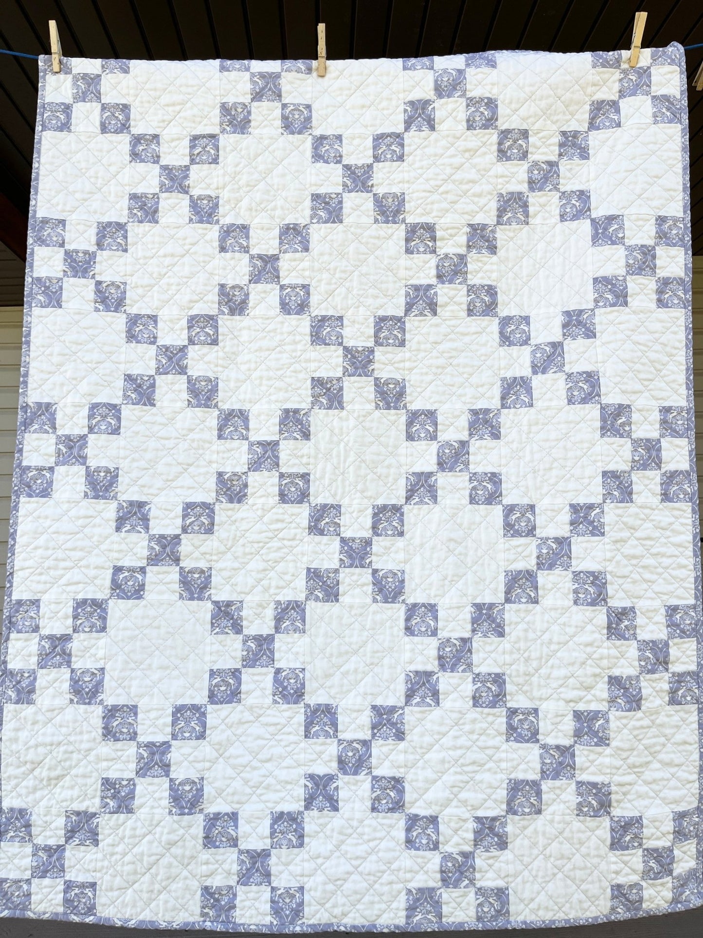 Purple and White Rabbit Irish Chain Baby Quilt - The QuilTea Corner