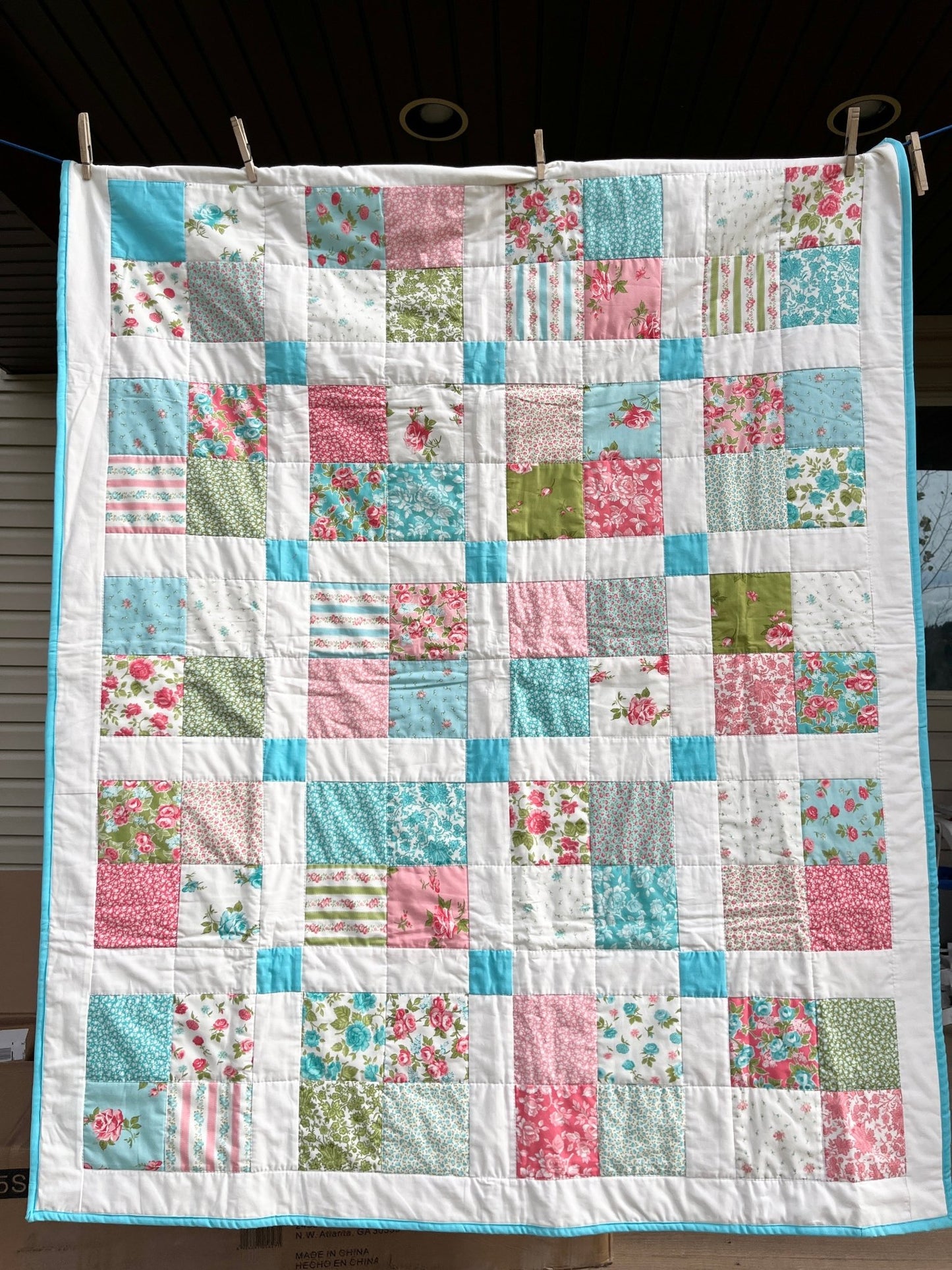 Turquoise Patchwork Square Baby Quilt - The QuilTea Corner