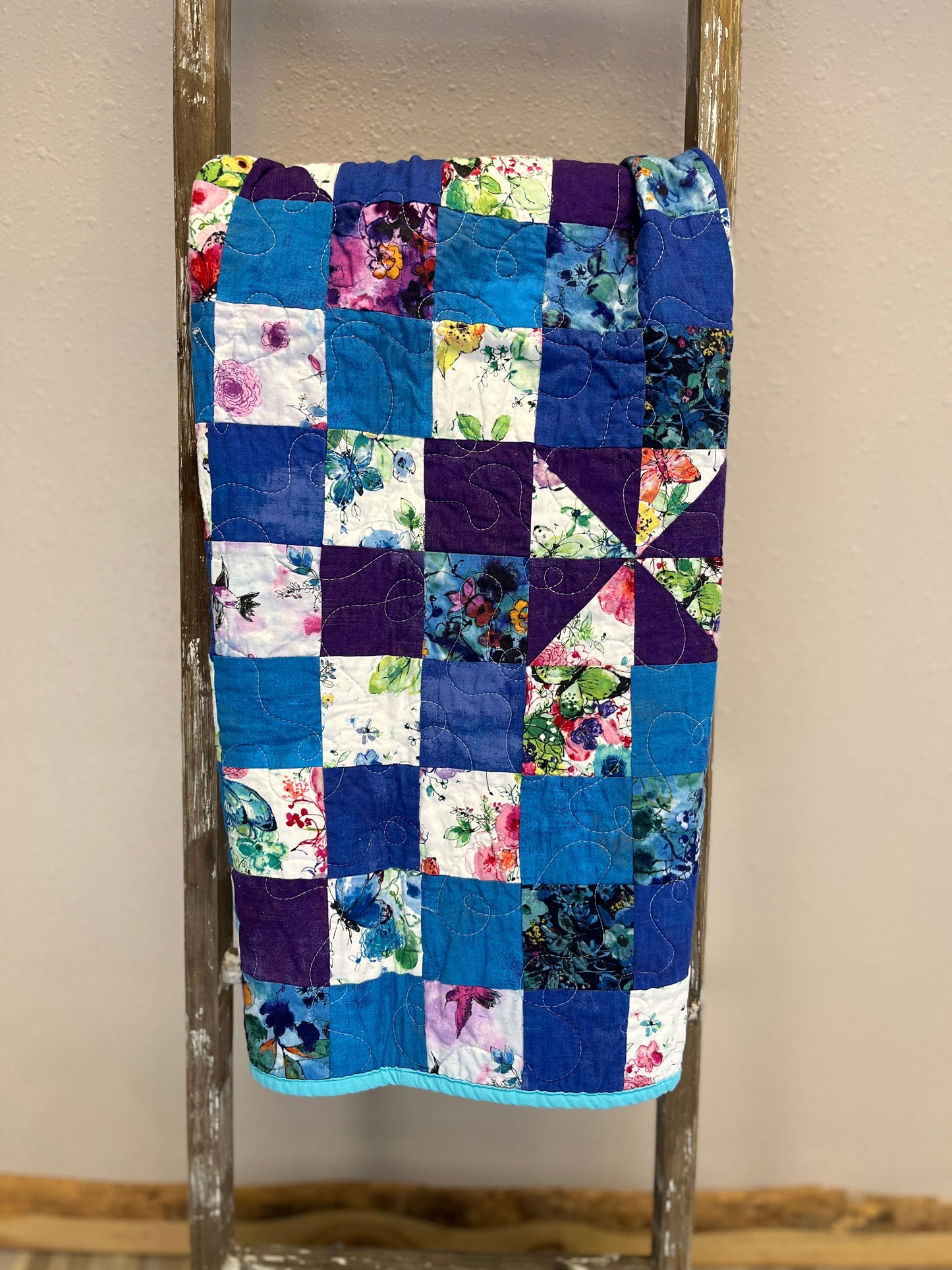 Butterfly Girls Square Patchwork Handmade Baby Quilt - The QuilTea Corner