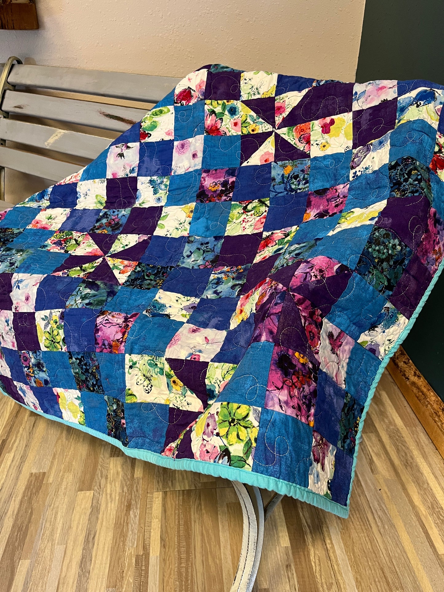 Butterfly Girls Square Patchwork Handmade Baby Quilt - The QuilTea Corner