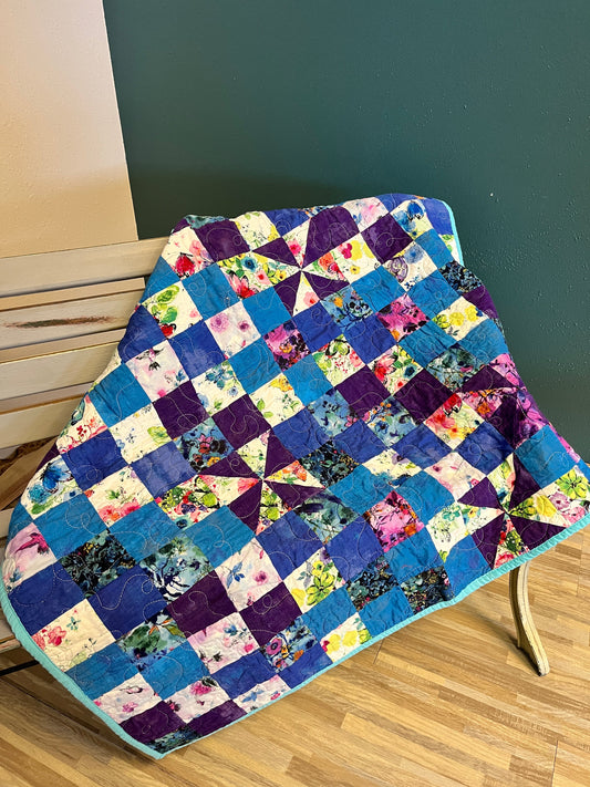 Butterfly Girls Square Patchwork Handmade Baby Quilt - The QuilTea Corner