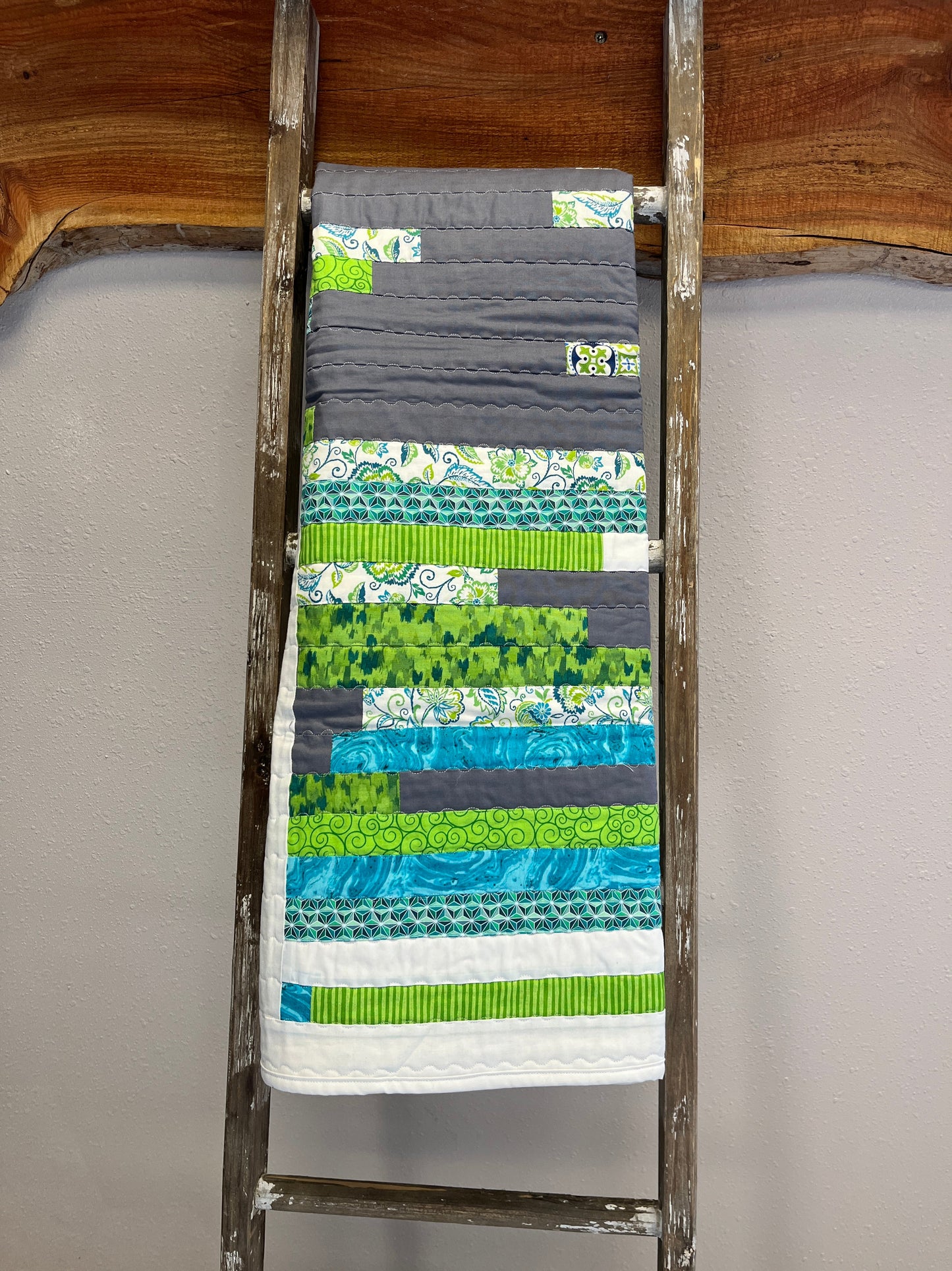 Green Blue Striped Baby Quilt - The QuilTea Corner