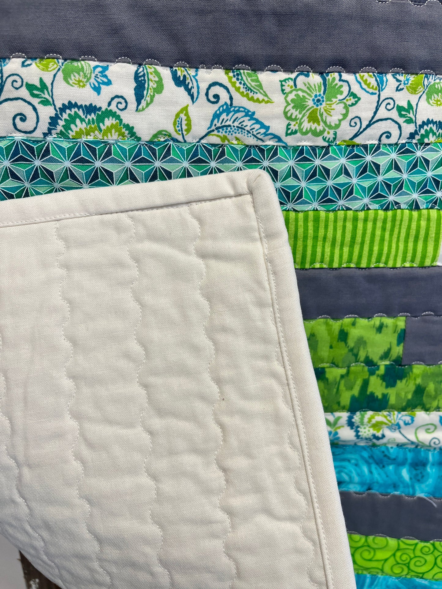 Green Blue Striped Baby Quilt - The QuilTea Corner