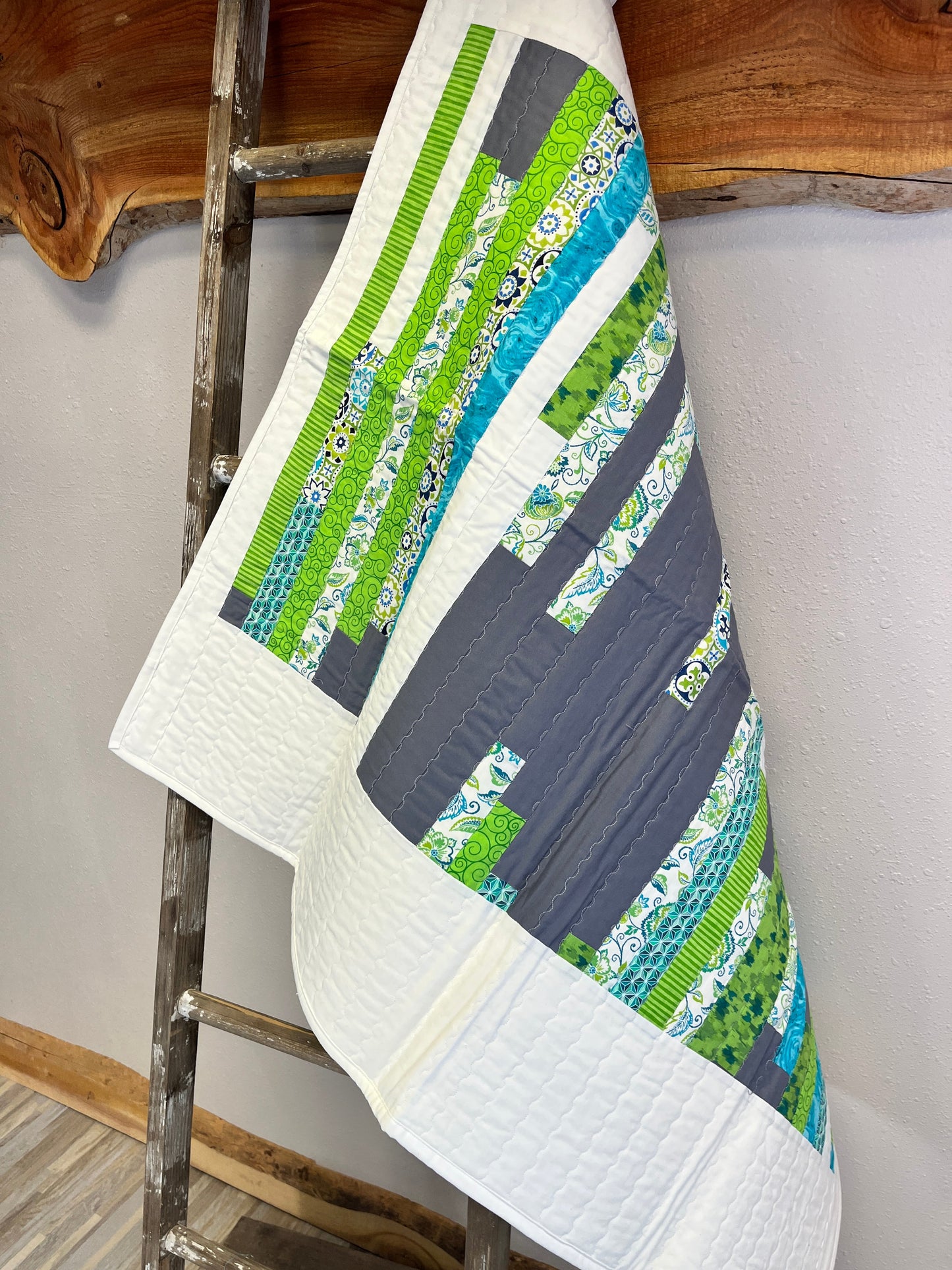 Green Blue Striped Baby Quilt - The QuilTea Corner