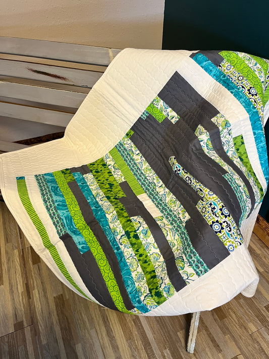 Green Blue Striped Baby Quilt - The QuilTea Corner