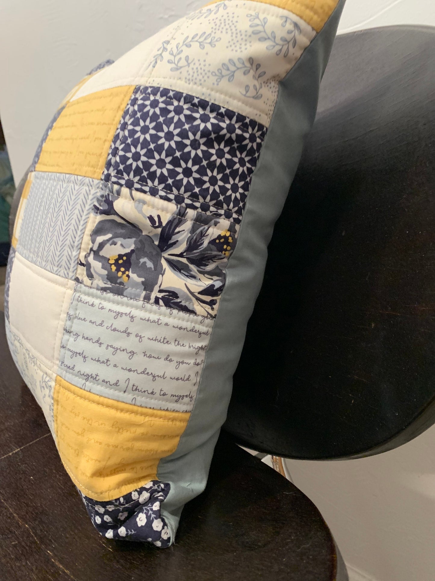 Bluebell Scrappy Patchwork 18” Quilted Zippered Pillow Cover Blue Yelllow