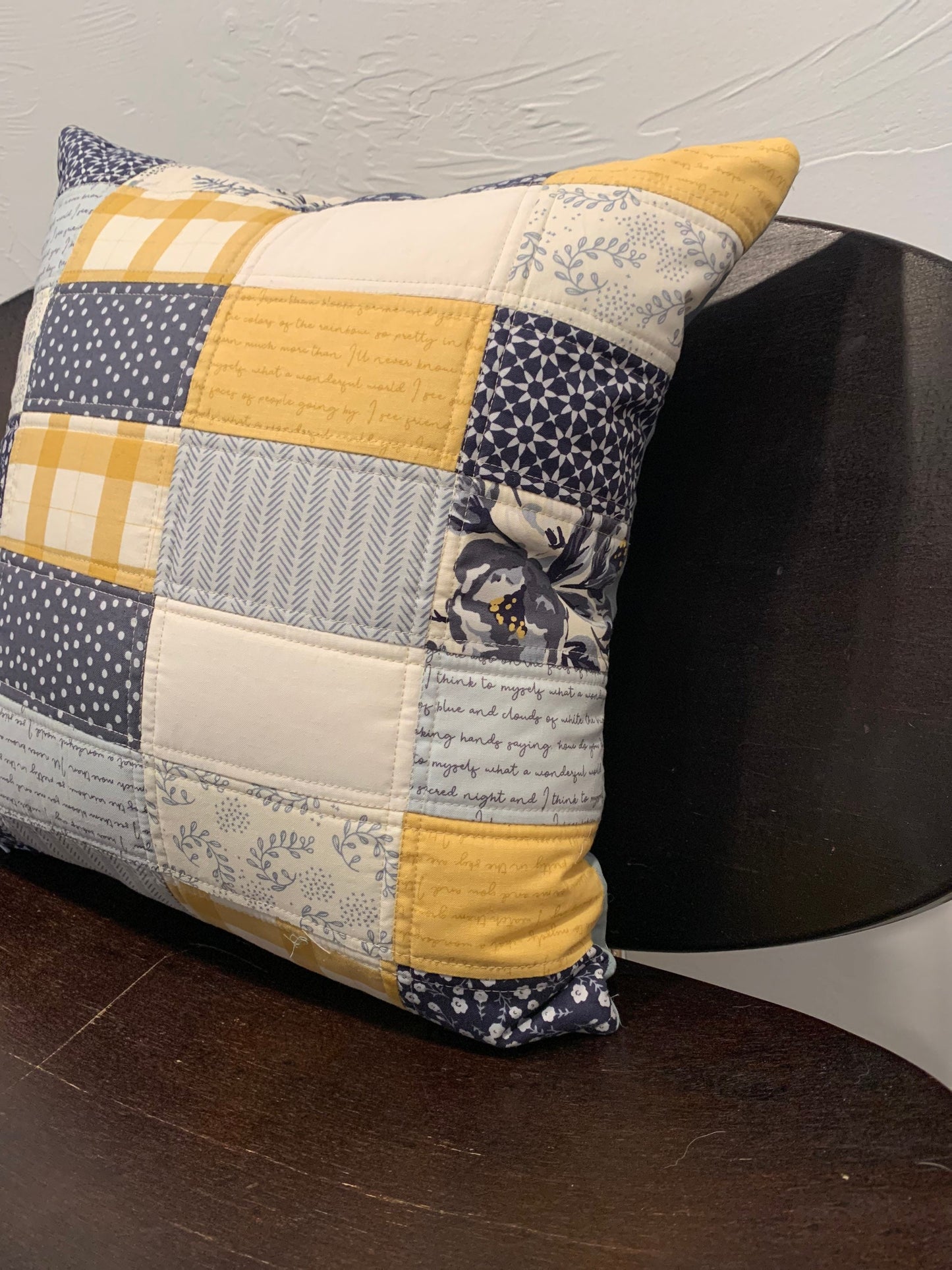 Bluebell Scrappy Patchwork 18” Quilted Zippered Pillow Cover Blue Yelllow