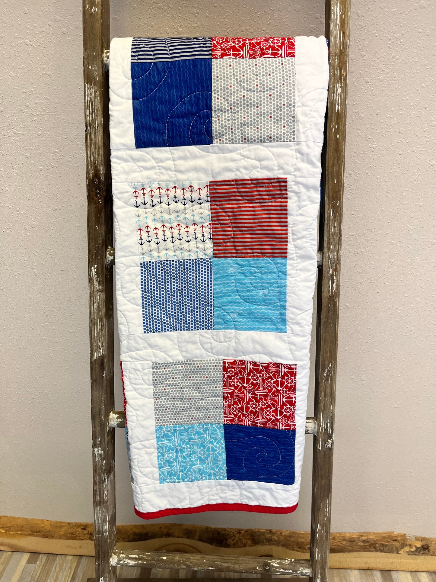 Nautical Boy's Square Patchwork Handmade Baby Quilt - The QuilTea Corner