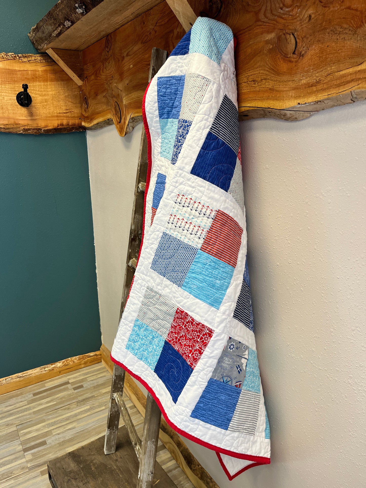 Nautical Boy's Square Patchwork Handmade Baby Quilt - The QuilTea Corner