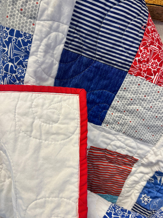 Nautical Boy's Square Patchwork Handmade Baby Quilt - The QuilTea Corner