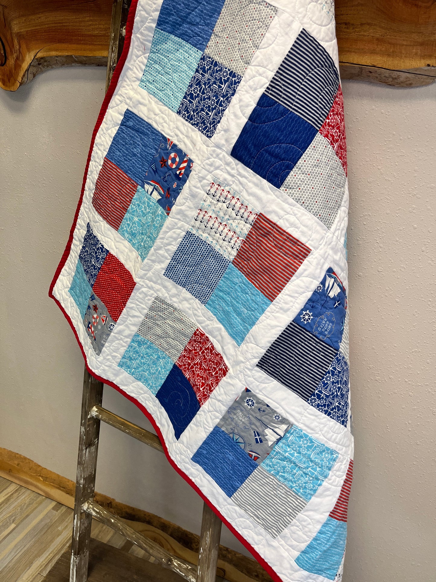 Nautical Boy's Square Patchwork Handmade Baby Quilt - The QuilTea Corner