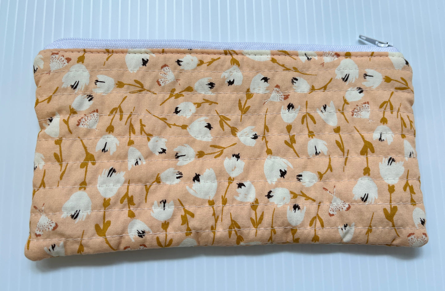 Orange Floral Quilted Pencil/Accessory Bag - The QuilTea Corner