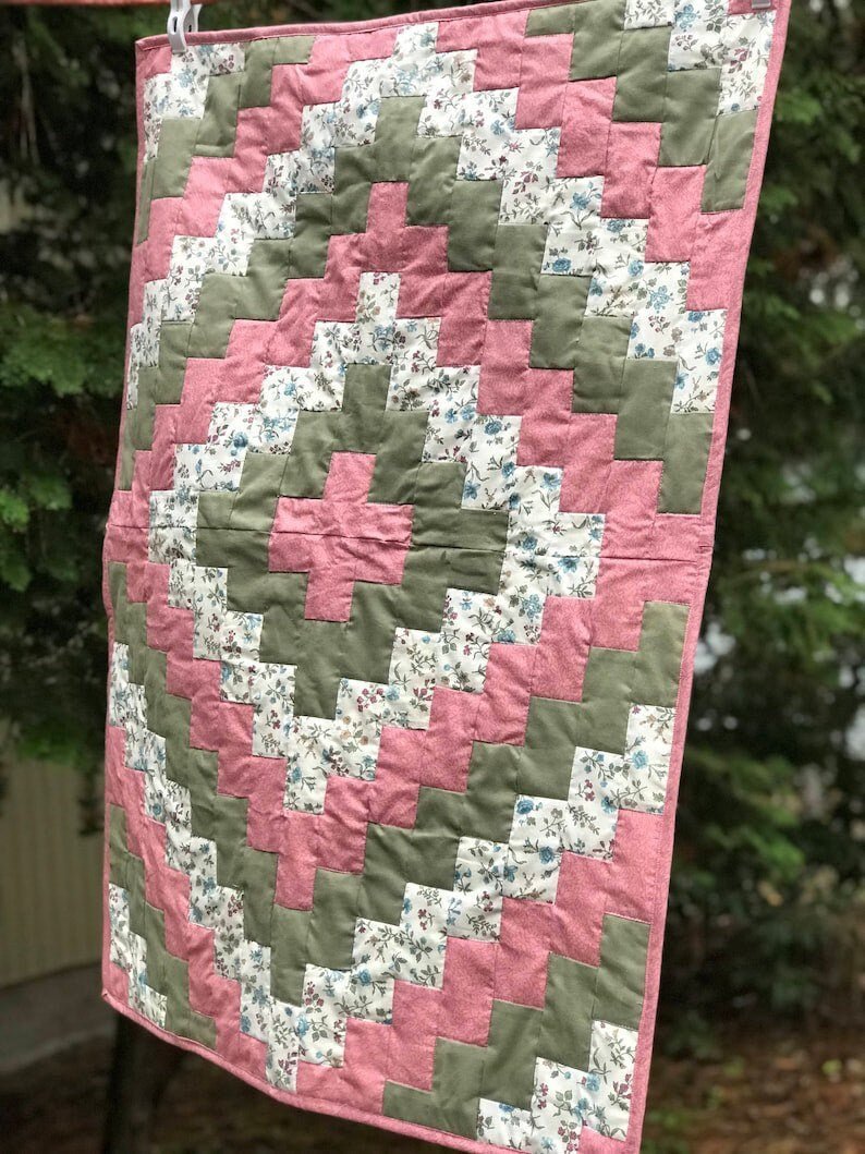 Quick Trip Around the World Baby Quilt Blanket Crib Bedding Nursery Pink Green Floral Toddler Bed