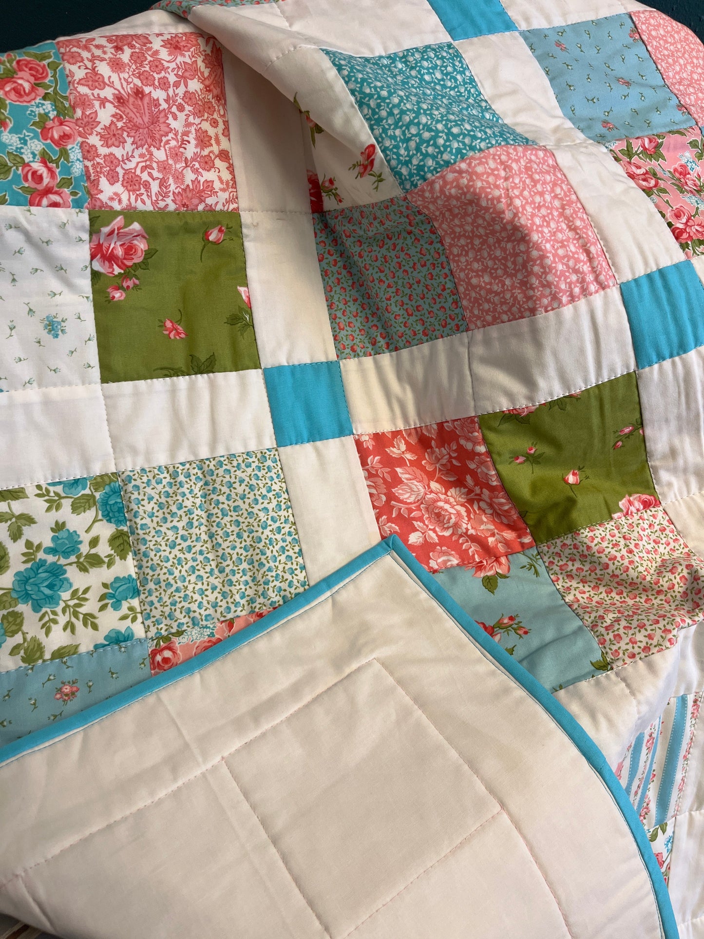 Turquoise Patchwork Square Baby Quilt - The QuilTea Corner