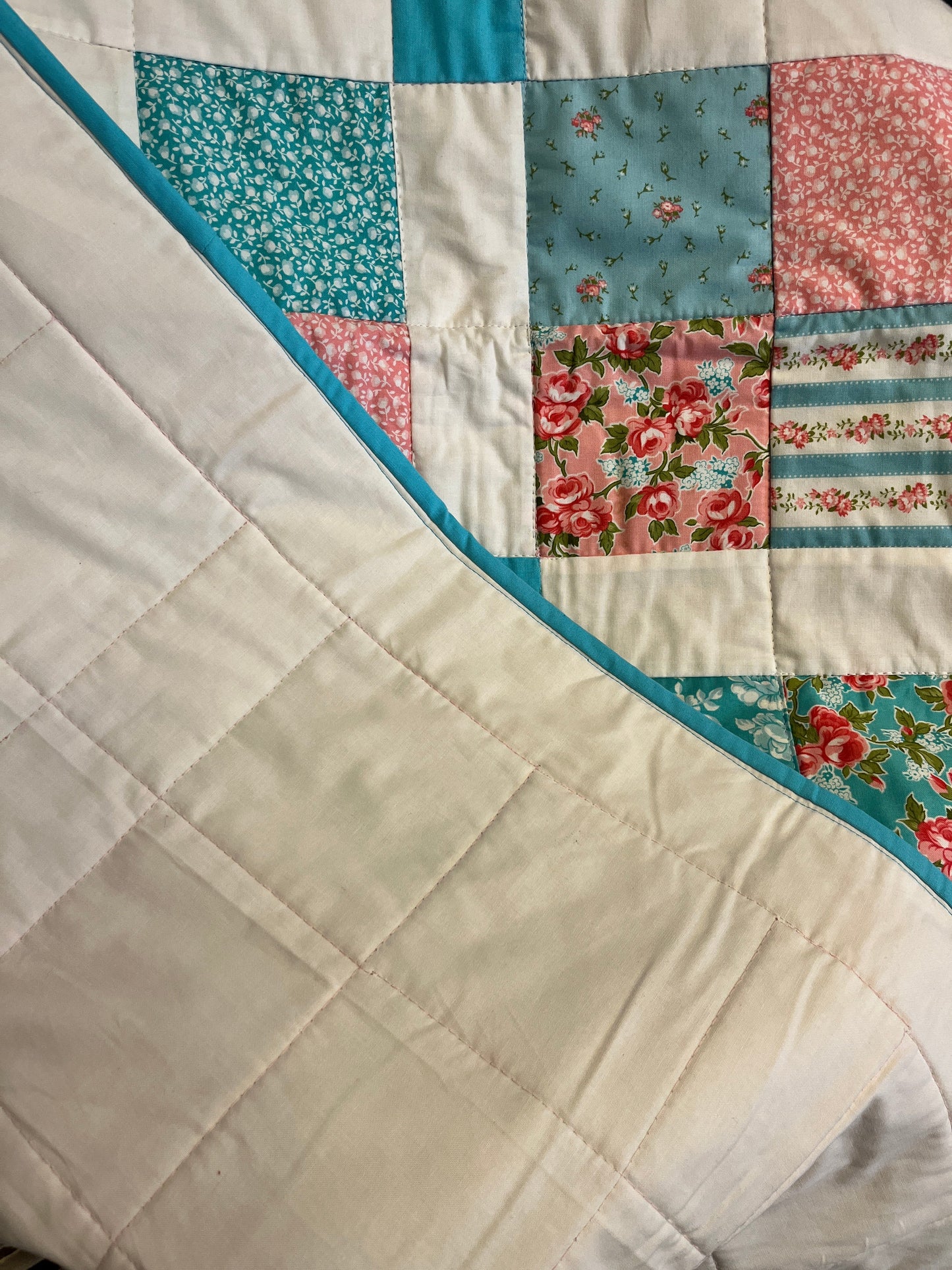 Turquoise Patchwork Square Baby Quilt - The QuilTea Corner