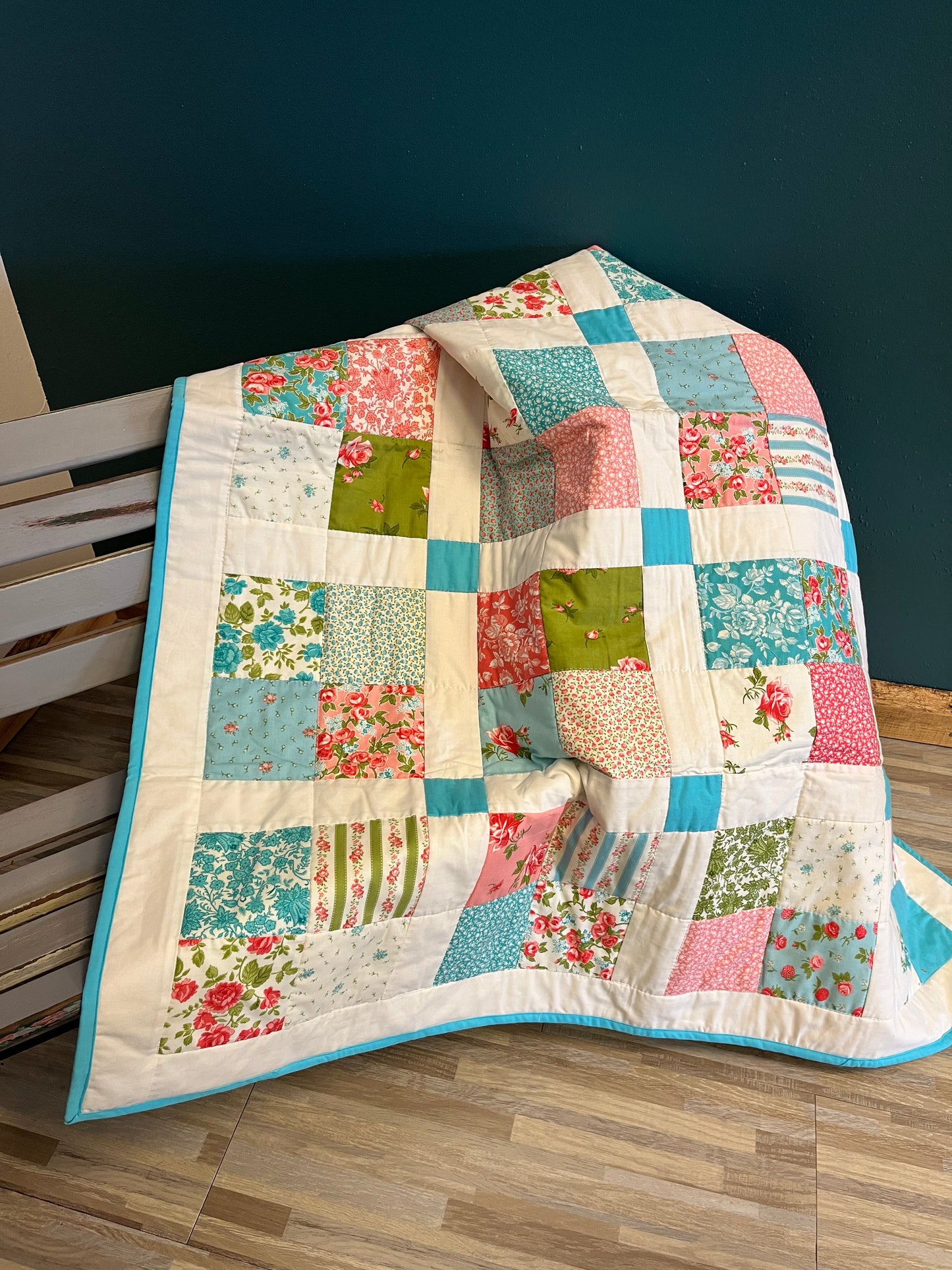 Turquoise Patchwork Square Baby Quilt - The QuilTea Corner