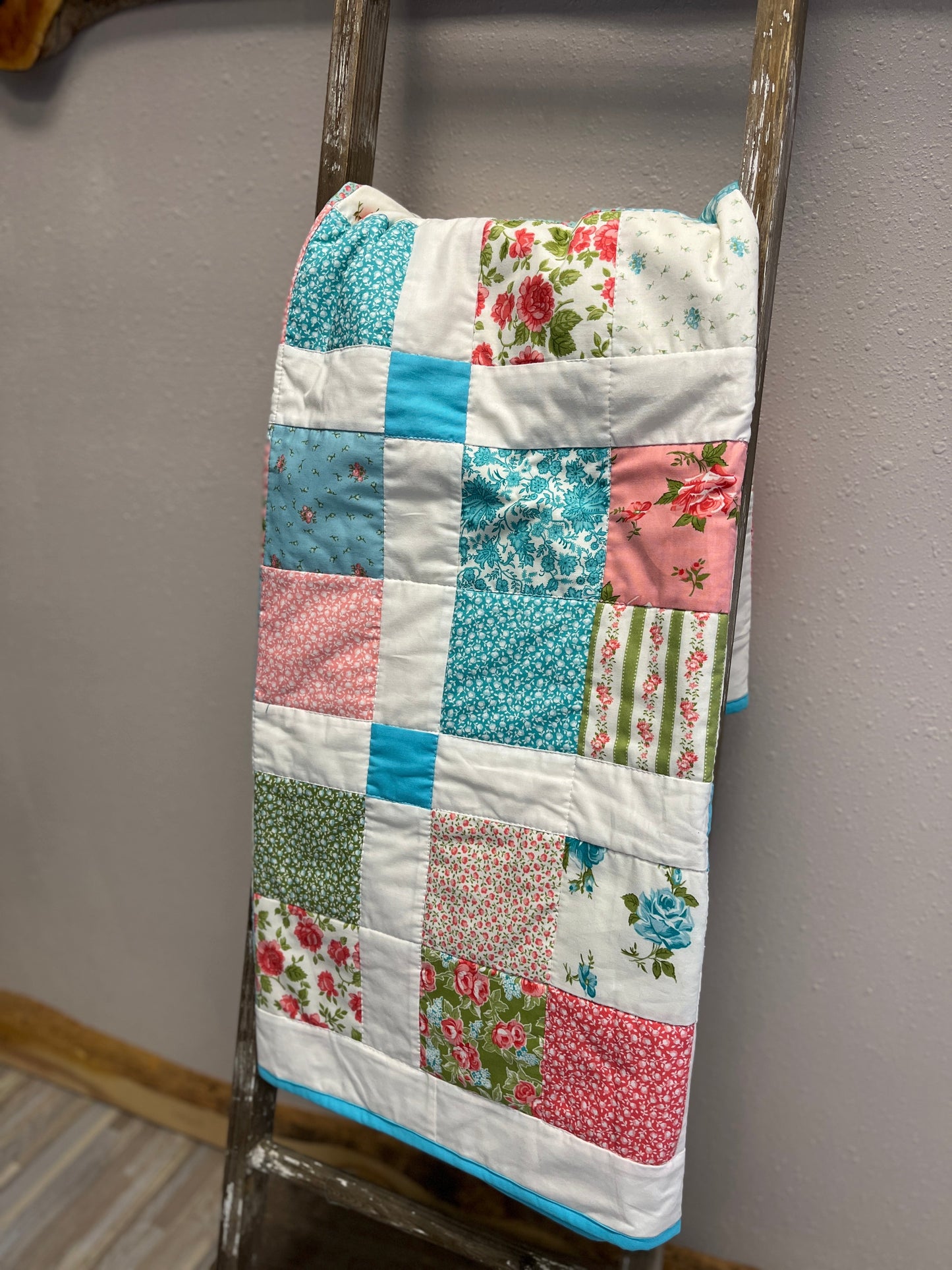 Turquoise Patchwork Square Baby Quilt - The QuilTea Corner