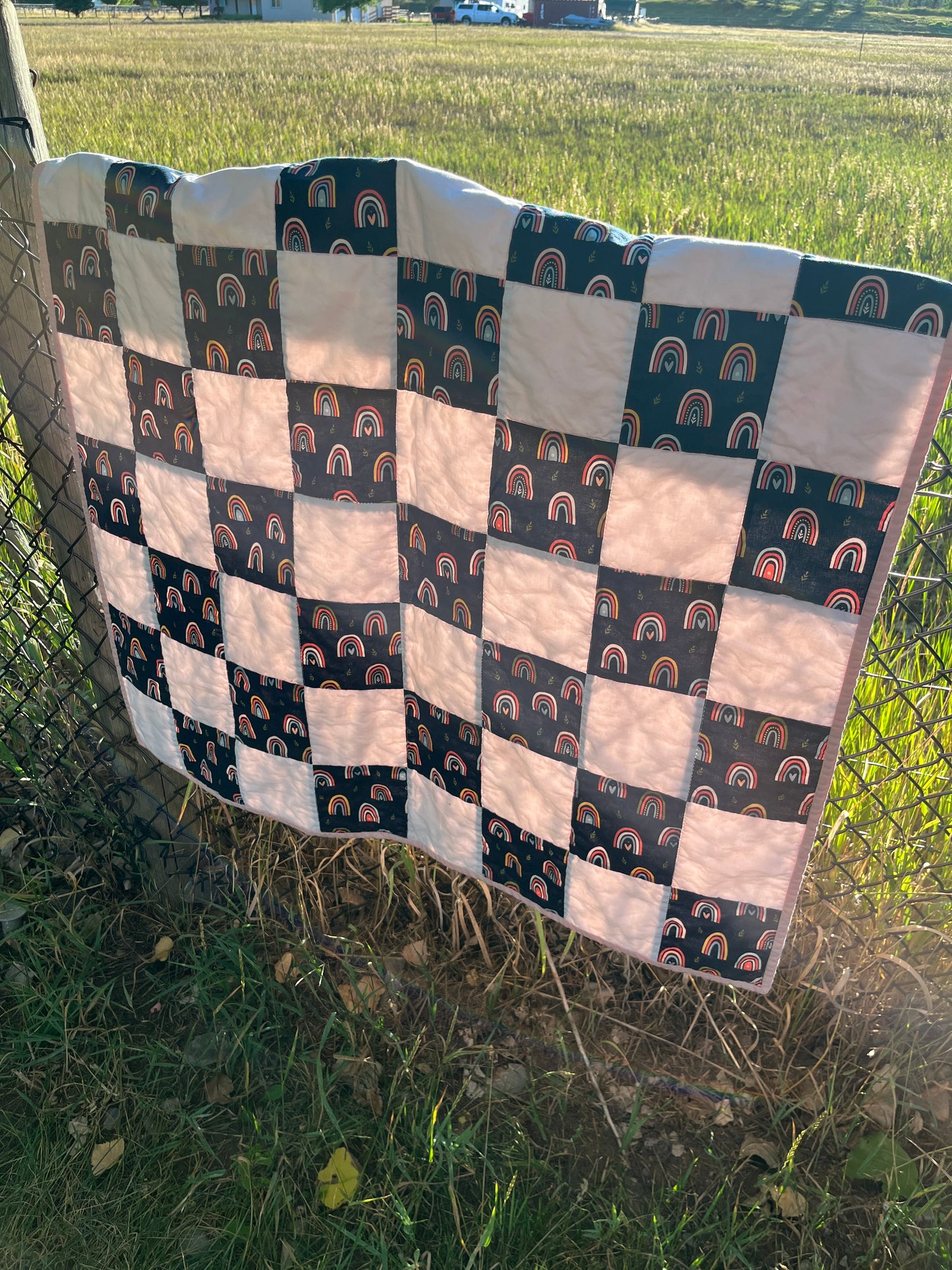 Rainbow Navy and White Checkered Baby Quilt