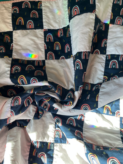 Rainbow Navy and White Checkered Baby Quilt