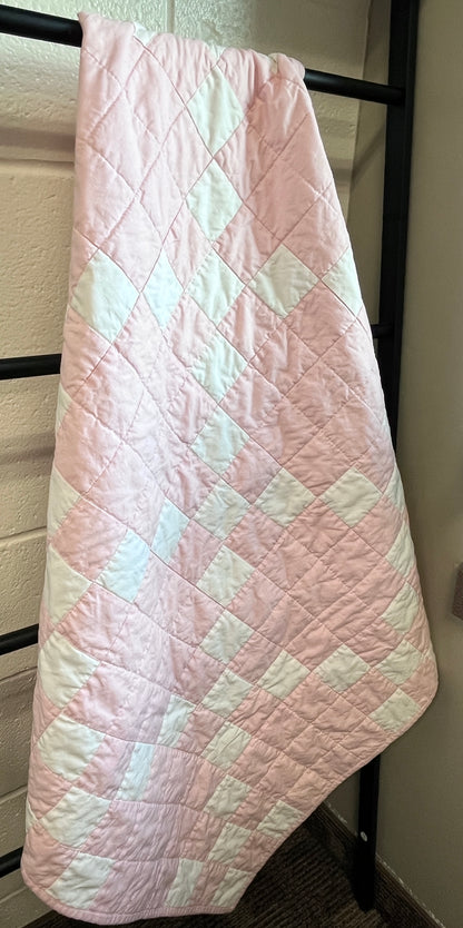 Pink White Irish Chain Baby Quilt