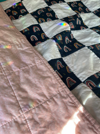Rainbow Navy and White Checkered Baby Quilt