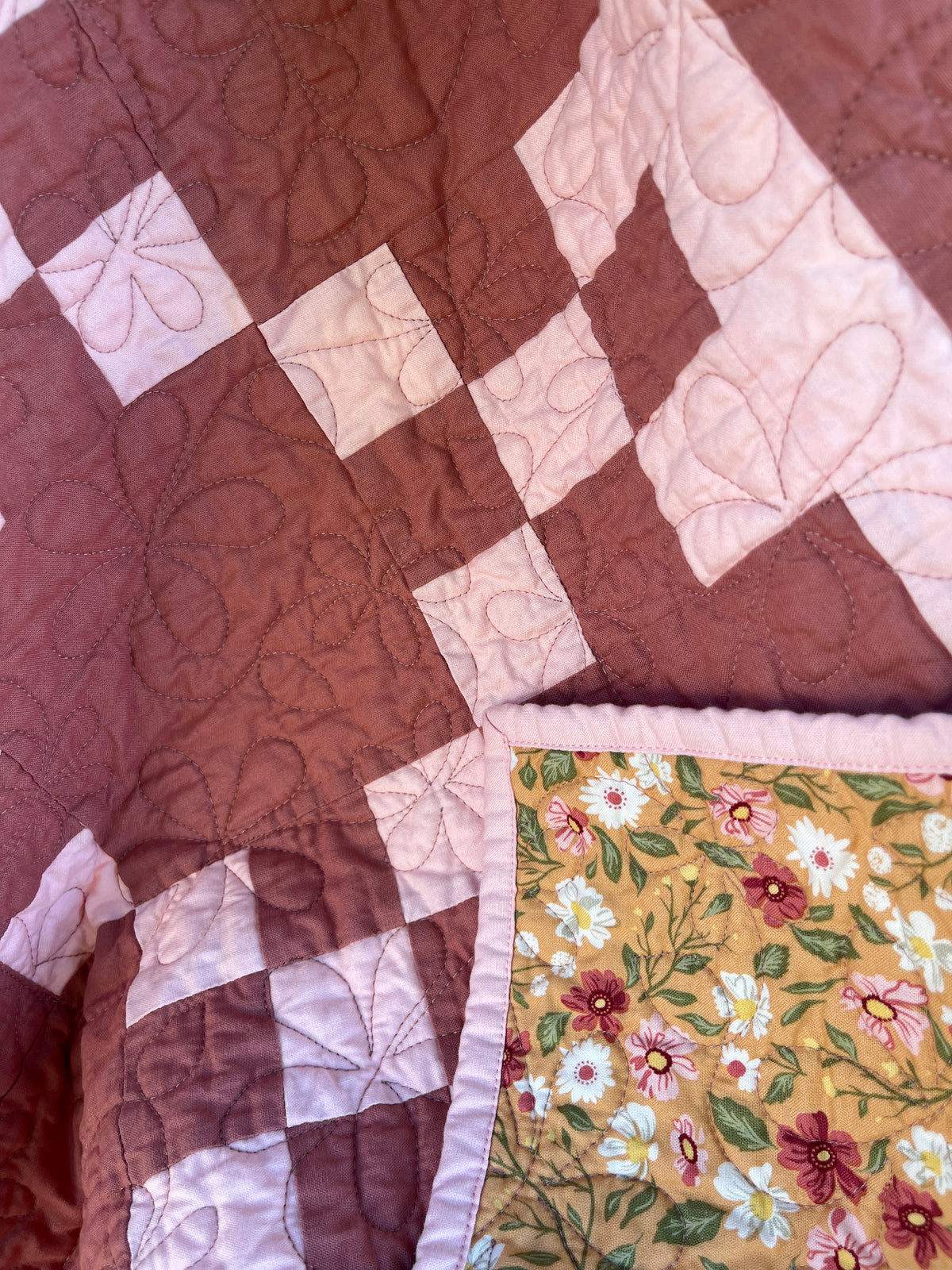 Canyon Rose & Pink Irish Chain Baby Quilt