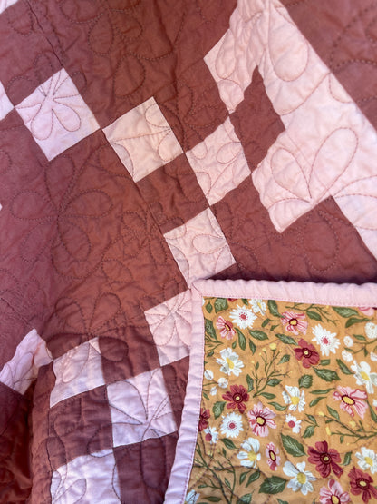 Canyon Rose & Pink Irish Chain Baby Quilt