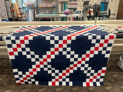 Double Irish Chain Quilt – Patriotic Throw Quilt – Navy Red White Quilt – Veteran Lap Quilt – Handmade Americana Quilt