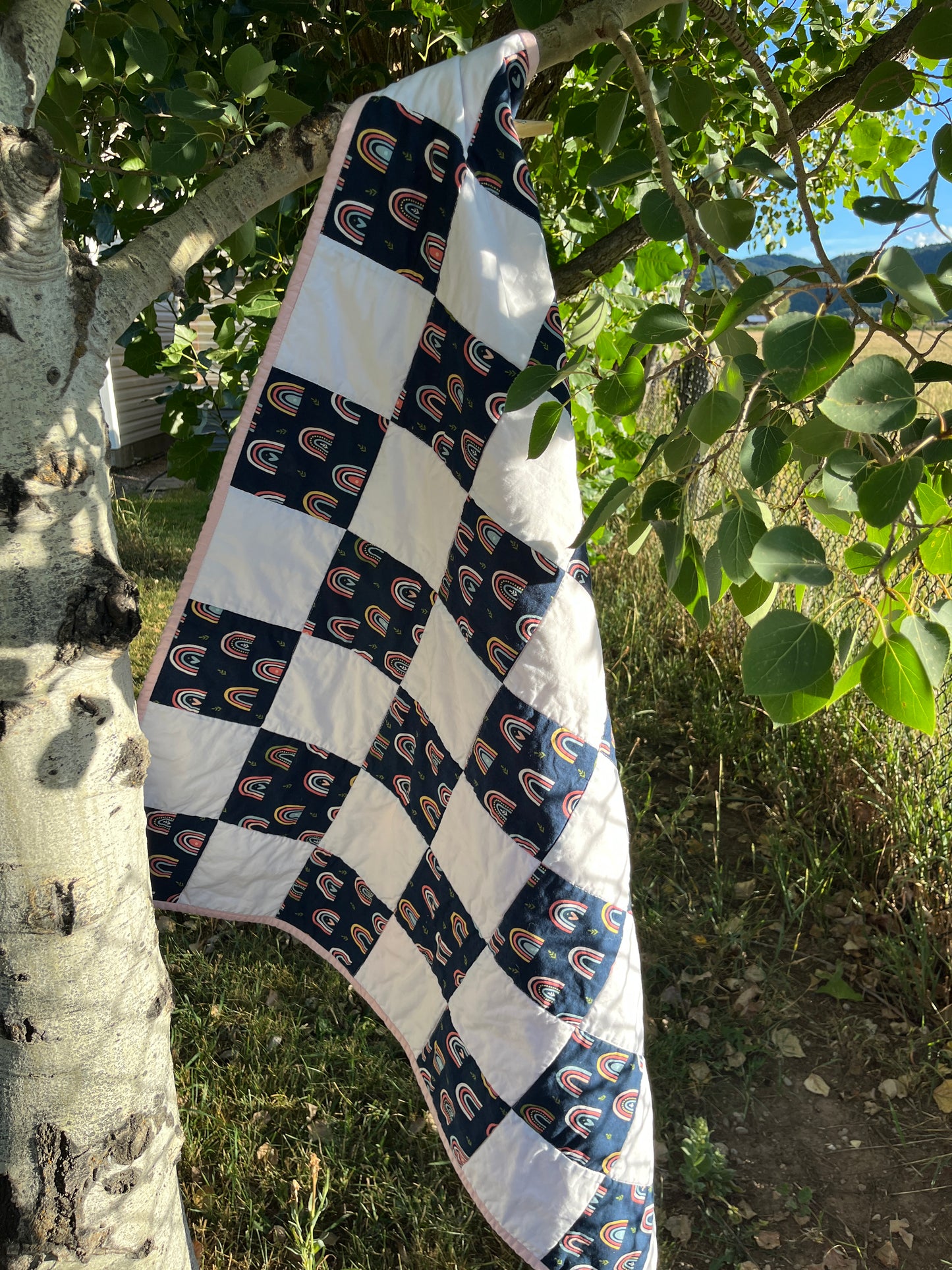 Rainbow Navy and White Checkered Baby Quilt