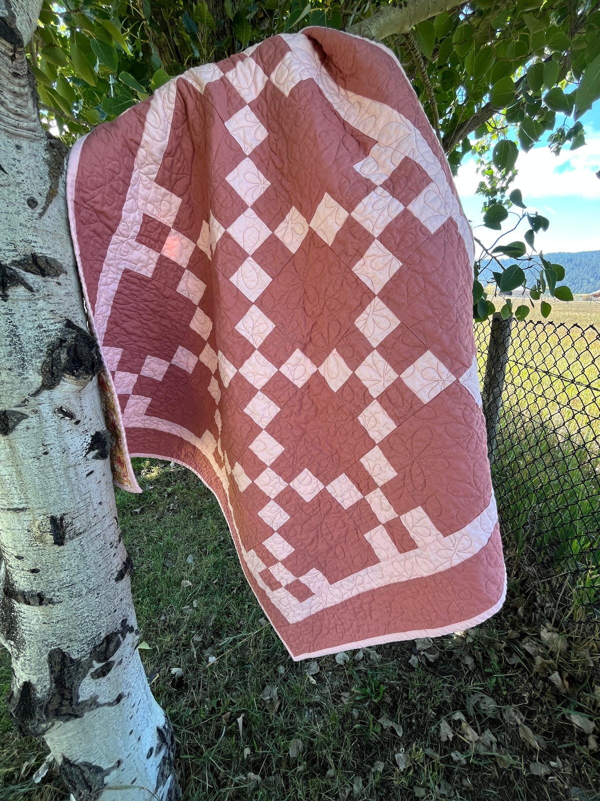 Canyon Rose & Pink Irish Chain Baby Quilt