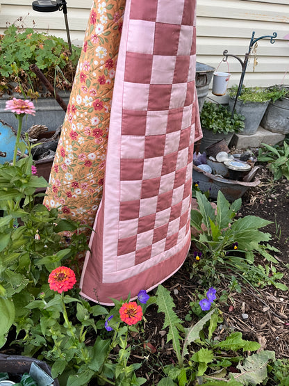 Rose and Pink Floral Checkered Baby Quilt