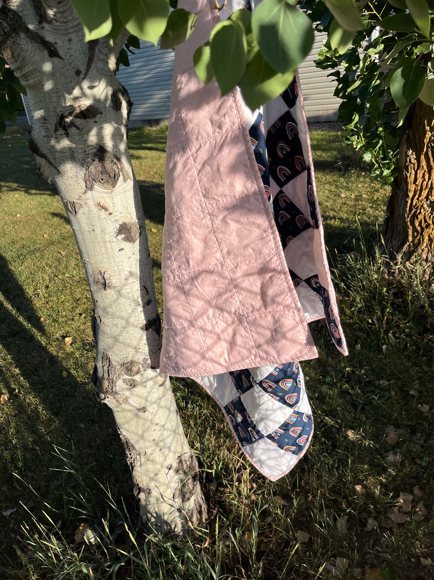 Rainbow Navy and White Checkered Baby Quilt