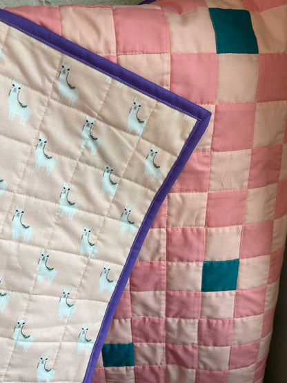 Pink and Teal Checkered Baby Quilt and Book Bundle