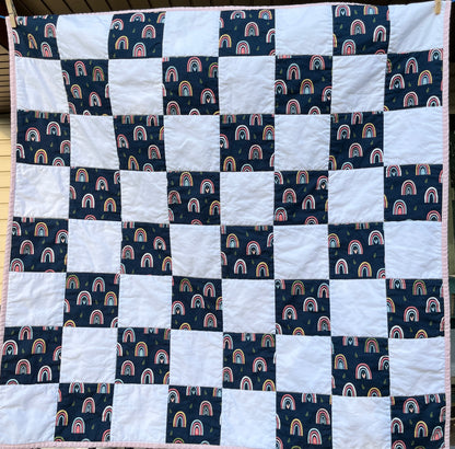 Rainbow Navy and White Checkered Baby Quilt