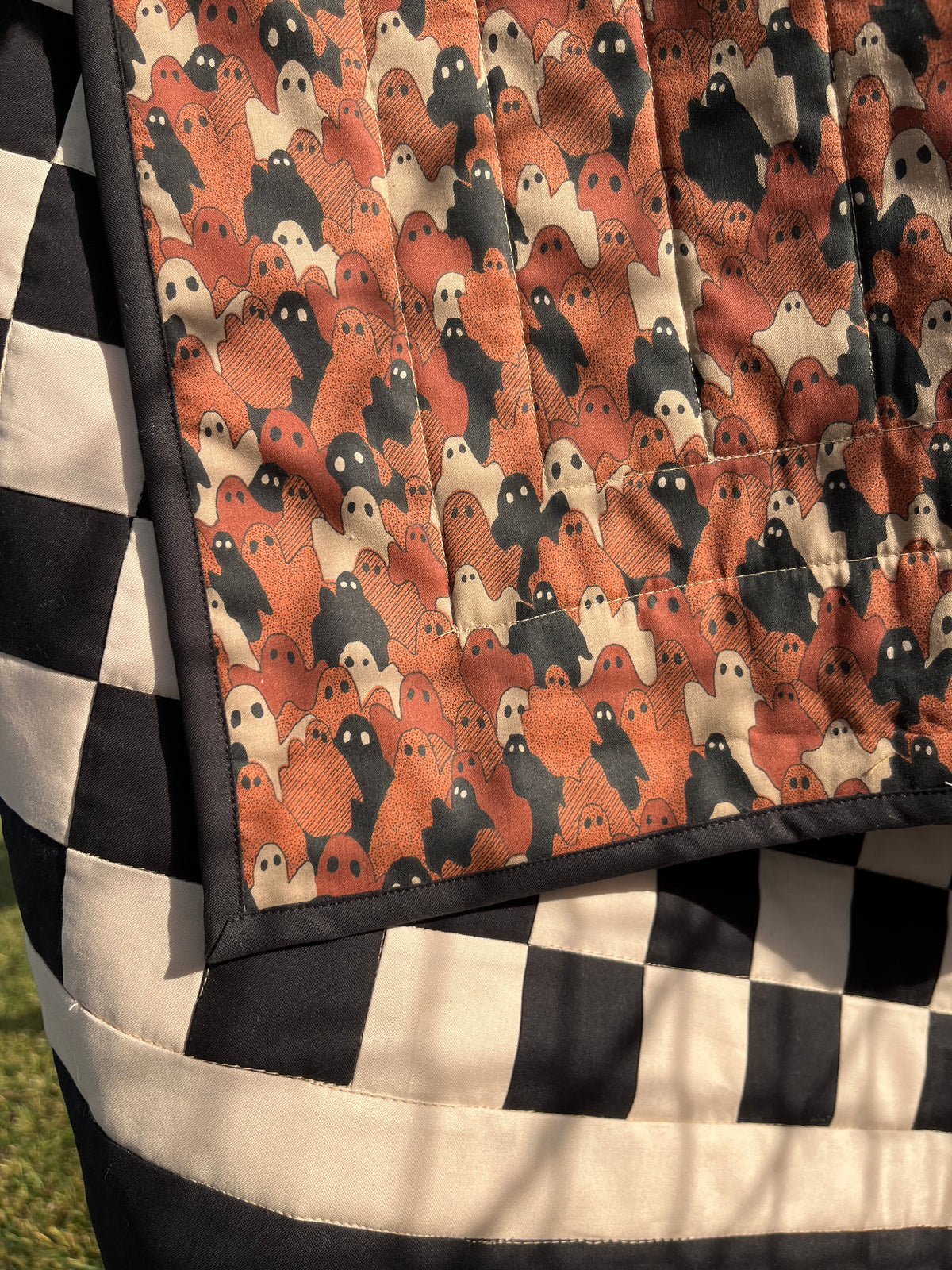 Black and Tan Checkered Ghost Baby Quilt