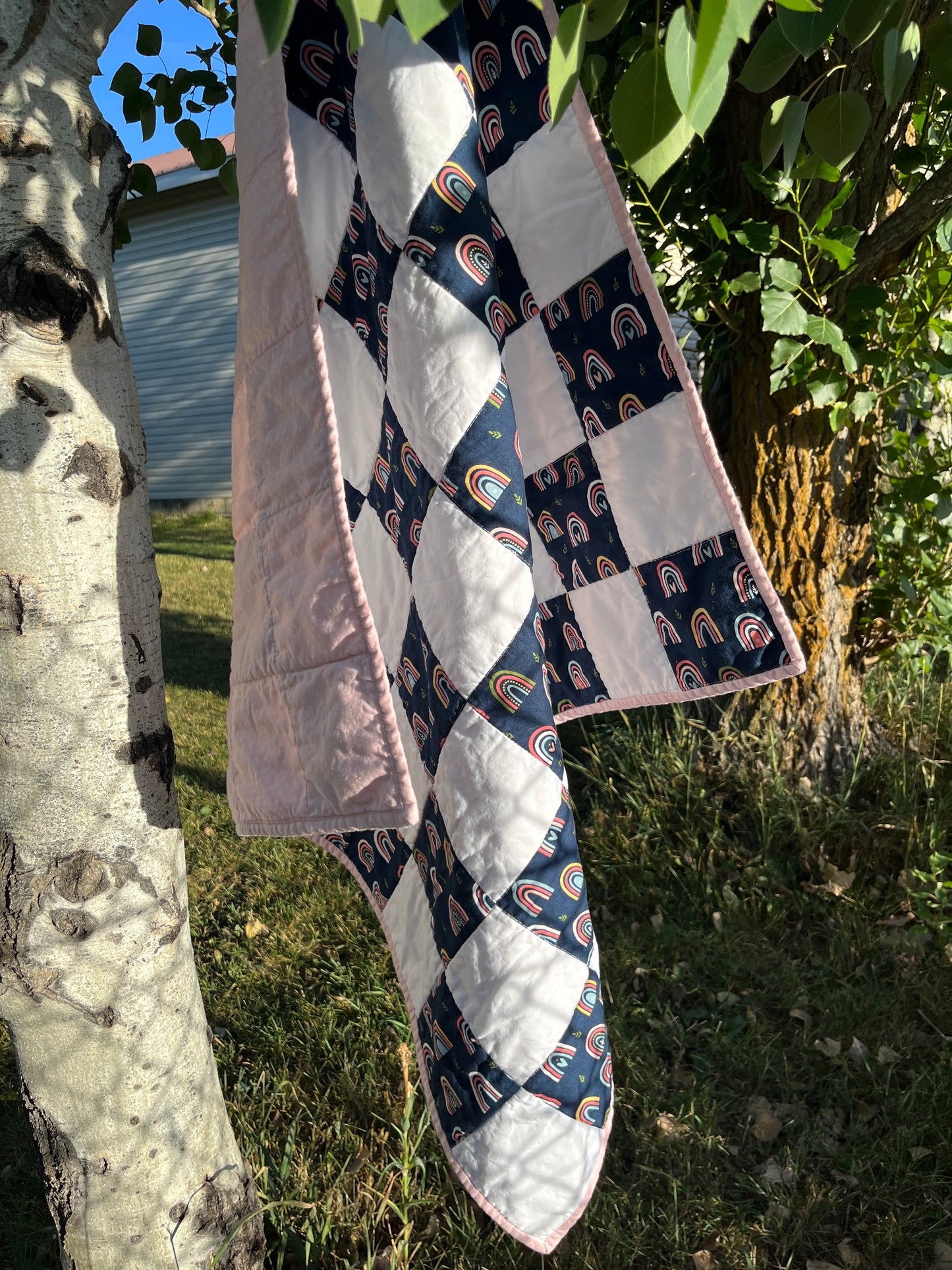 Rainbow Navy and White Checkered Baby Quilt